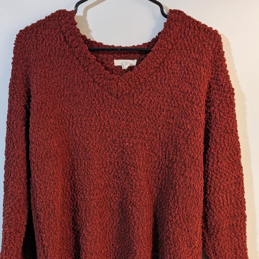 Cupio V Neck Orange Rust color Popcorn Sweater- Size Medium